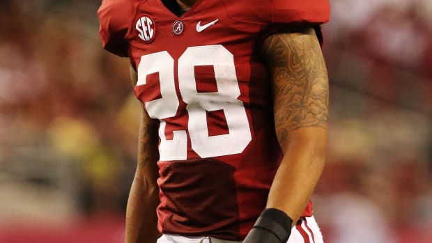 Sep 1, 2012; Arlington, TX, USA; Alabama Crimson Tide defensive back Dee Milliner (28) during the game against the Michigan Wolverines at Cowboys Stadium. Alabama won 41-14. Mandatory Credit: Kevin Jairaj-USA TODAY Sports  